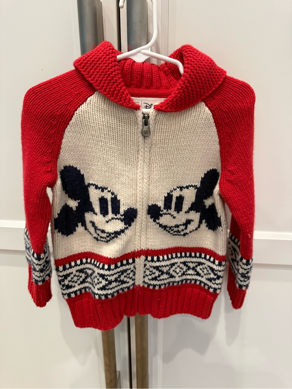 GAP Red & Cream Mickey Knit Zip Hoodie